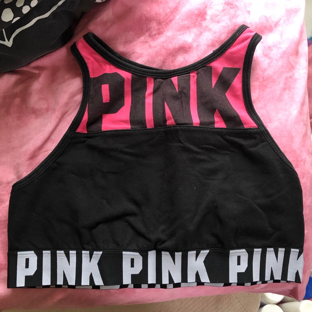 Pink halter sports bra